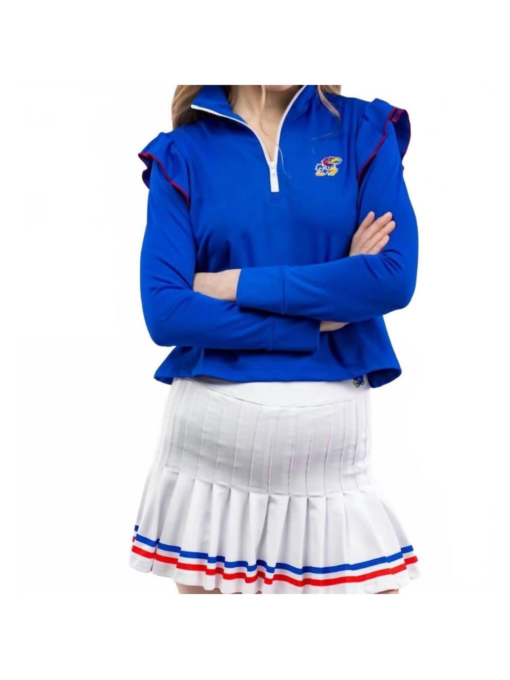 Kansas Jayhawks Royal Blue Quarter-Zip Ruffle Shoulder Pullover